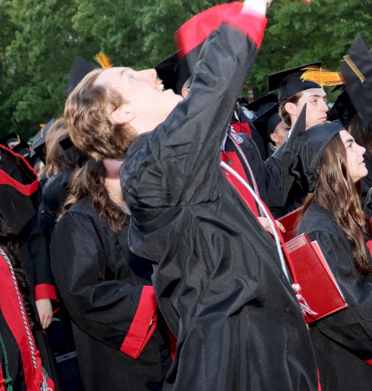 History major Tad Binkley, along with many other graduates, shows his delight at the end of Union University's commencement service on May 6, 2023, by throwing his mortar board into the air.