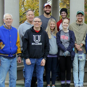Participants in Union's Phi Alpha Theta service project at Liberty Garden Park and Arboretum on October 29, 2019, join with Jackson community members for a photo before beginning their work assignments. They are: (left to right) Dr. Stephen Carls, Dr. Henry Allen, Dr. Keith Bates, Nicholas Terra (back row), Addison Osborne (middle row), Matthew Latham (back row), Megan Ledbetter (middle row), Luke Sower, Dr. Terry Lindley, Miles Randall (back row), Dr. David Thomas (front row), Shirley Collier, Marion Cone, Jack Baudo (back row), Jonnette Carter (front row), Cliff Carter, Tammy Buchanan-Anderson, and Don Jaquet.