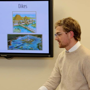 Luke Sower presents an abridged version of his history honors thesis titled “The Lords of All Creation: Environmental Transformation in the Rise of Tenochtitlan” at his thesis defense on December 3, 2019.
