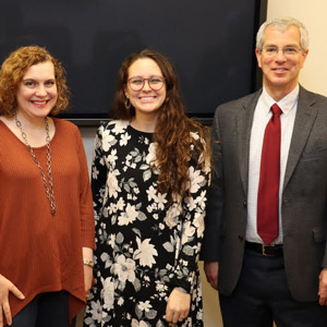 Katie Allison (second from right) stands with members of her history honors thesis committee following her successful defense on December 9, 2019. Committee members are (left to right) Dr. Keith Bates, Dr. Janna Chance, and thesis committee chair Dr. David Thomas