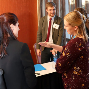 Luke Sower talks to audience members following the Phi Alpha Theta convention panel on “Latin America & Mexico” where he delivered a paper titled “The Lords of All Creation:  Environmental Transformation in the Rise of Tenochtitlan” on January 3, 2020.