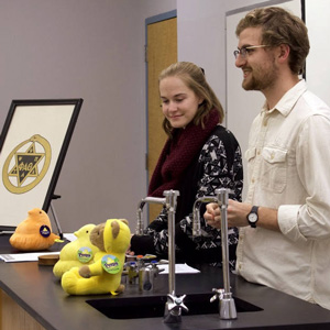 Phi Alpha Theta President Luke Sower presides at the Delta-Psi chapter's spring plenary meeting on February 25, 2020. Vice President Megan Ledbetter assists. Photo by Naomi Mengel