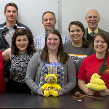 Attendees at the Phi Alpha Theta plenary meeting on February 20, 2017 join together for a group photo. They are: (left to right) Seth Reid, Robert Briley, Jessica Barton, Stephen Lewoczko (back row), Priscilla Porter, Dr. Henry Allen (back row), Kathryn Mitchell, Emily Littleton, Dr. Stephen Carls (back row), Jordan Sellers, Beth Adams, Dr. Keith Bates, and Katherine Cheshire. Photo by Morgan Morfe