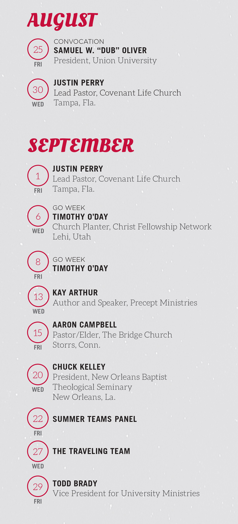Aug & Sept Dates