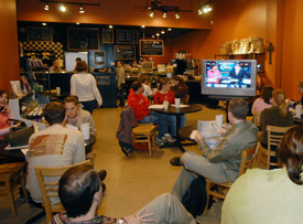 Union students and faculty gathered at Bubba's Bagels to watch election results on Tuesday night.