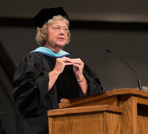 Anna Clifford speaks at the 2016 summer commencement service. (Photo by Kristi Woody)