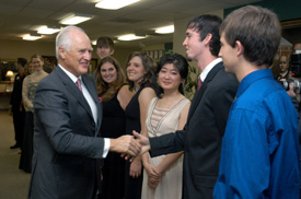Winston Churchill greets Union senior Andy Robinette and other Union students upon his arrival on campus Sept. 26. (Photo by Kyle Kurlick)