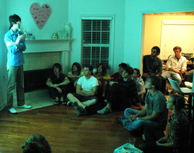 Art professor addresses a group of students at a recent meeting of The Society for Critical Imagination. (Photo by Matt Elia)