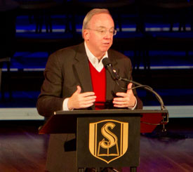 Union President David S. Dockery speaks in chapel at Southeastern Baptist Theological Seminary.