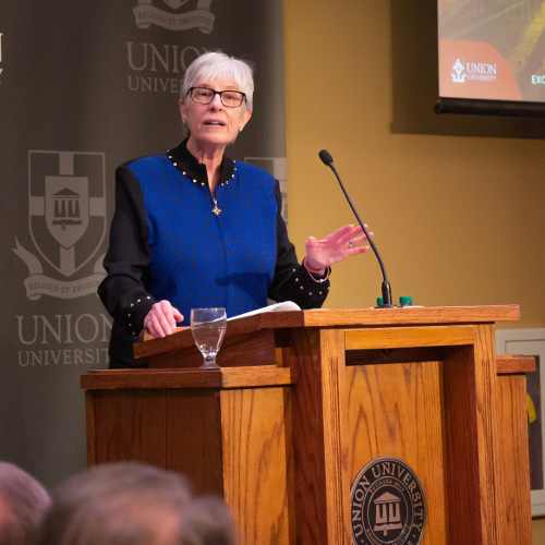 Becky Norton Dunlop, the Heritage Foundation's Ronald Reagan Distinguished Fellow, speaks at the annual Faith in the Marketplace luncheon Feb. 28.