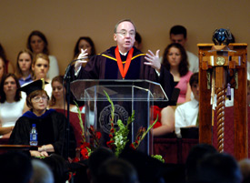 President David Dockery addresses the Union community during fall convocation. (Photo by Morris Abernathy)