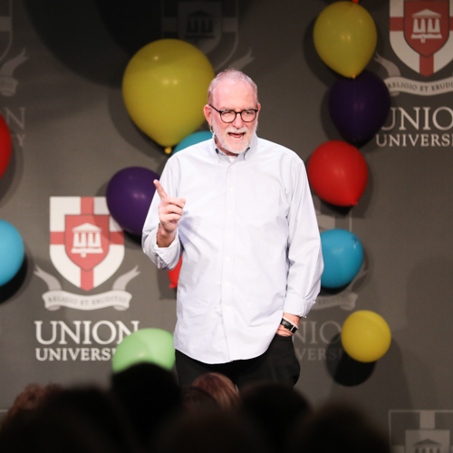 Bob Goff speaks in the Carl Grant Events Center April 17. (Photo by Kristi Woody)