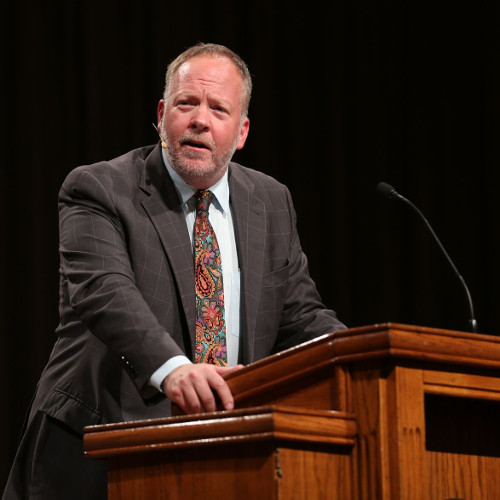Bruce Gordon speaks at the 21st annual Carls-Schwerdfeger History Lecture. (Photo by Kristi Woody)