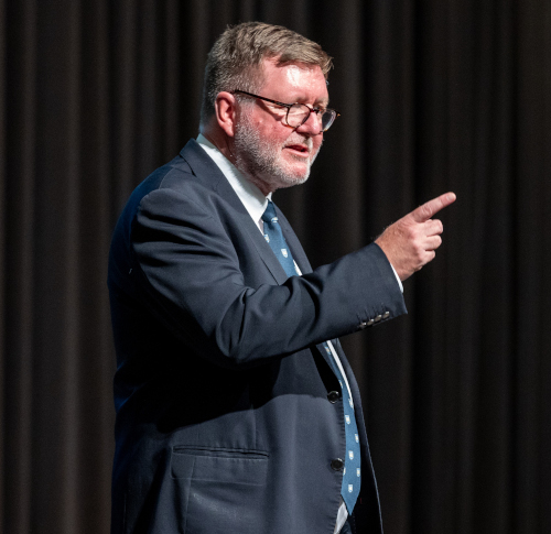 Odd Westad speaks about James Bruce during the 2024 Carls-Schwerdfeger History Lecture. (Photo by Karley Hathcock)