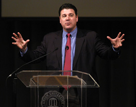 James Emery White addresses Union students in a Feb. 8 chapel service. (Photo by Morris Abernathy)