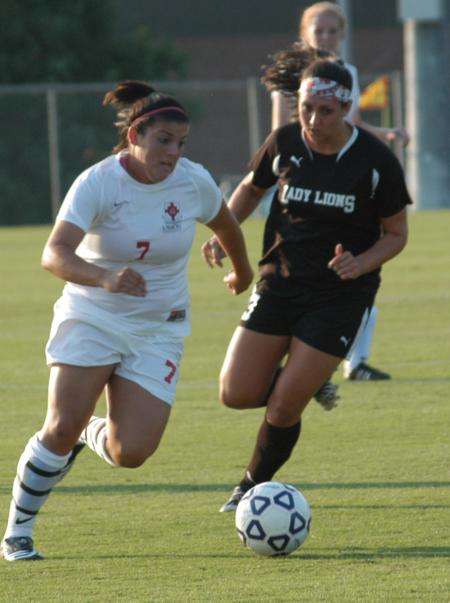 Bridget Roney moves the ball toward the goal, hoping to get a shot for the Union Lady Bulldogs. - Photo by Tommy Sadler