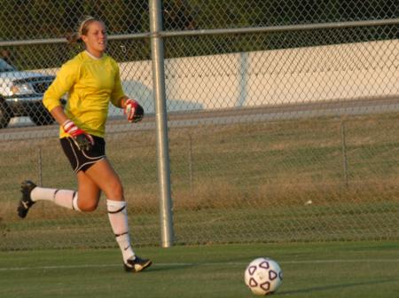 Laura Pla, the Union goalie, chases down the ball during Union's 1-0 win over Freed-Hardeman. - Photo by Tommy Sadler