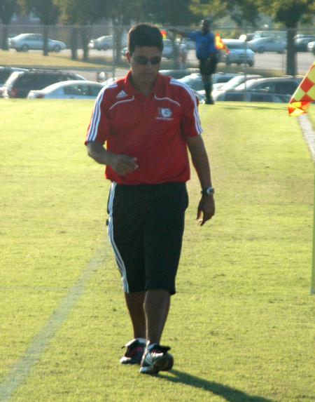 Head Coach Clovis Simas paces the sidelines during Union's match versus Cumberland. - Photo by Steven Aldridge