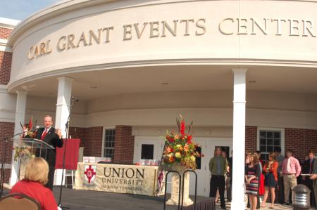 President Dockery speaks at the dedication of the Carl Grant Events Center. - Photo by Angela Abbamonte