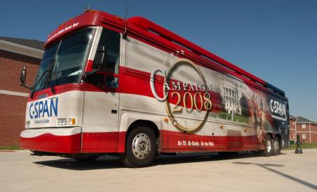 The C-SPAN Campaign 2008 bus makes a stop at Union University. Tours were offered for interested students. - Photo by Angela Abbamonte