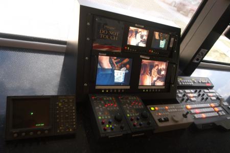 Equipment inside the C-SPAN Campaign Bus. The bus visited Union's campus and gave tours to any student who was interested.  - Photo by Angela Abbamonte