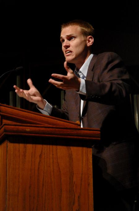 David Platt encourages students to be a stronger community of faith that depends on Christ during a recent chapel service. - Photo by Beth Spain