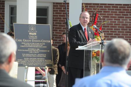 President Dockery provides some opening words at the dedication of the Carl Grant Events Center. - Photo by Morris Abernathy