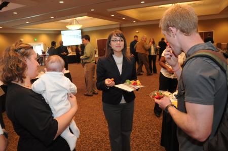 Residence Life staffers fellowship at the dedication of the Grant Center. - Photo by Morris Abernathy