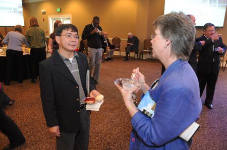 Don Van and Jill Webb fellowship at the Grant Center Dedication. - Photo by Morris Abernathy