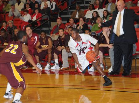Martez Hawkins, junior, drives around a defender in the 2008 Homecoming game versus Robert Morris (Ill.) College. - Photo by Morris Abernathy
