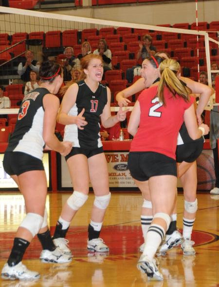 Union celebrates a point during their TranSouth Conference Tournament Title run. - Photo by Morris Abernathy