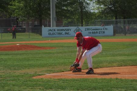 Freshman first baseman Kevin Kirksey fields a ground ball. - Photo by Morris Abernathy