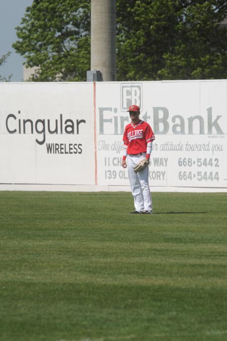 Senior rightfielder Cody Willoughby fields his position. - Photo by Morris Abernathy