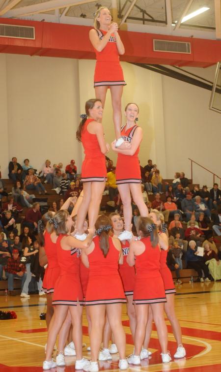 Union cheerleaders perform at halftime. - Photo by Morris Abernathy