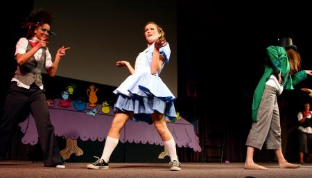The ladies of Zeta Tau Alpha perform an Alice in Wonderland themed skit for the 2009 SAC Variety Show. - Photo by Kristi McMurry Woody