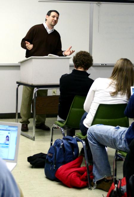 Keith Bates, assistant professor of history, teaches during the Spring 2009 semester. - Photo by Kristi McMurry Woody