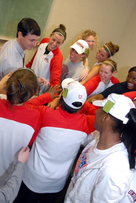 The Lady Bulldogs celebrate in the locker room after winning the 2009 NAIA championship against rival Lambuth University. - Photo by Kristi McMurry Woody