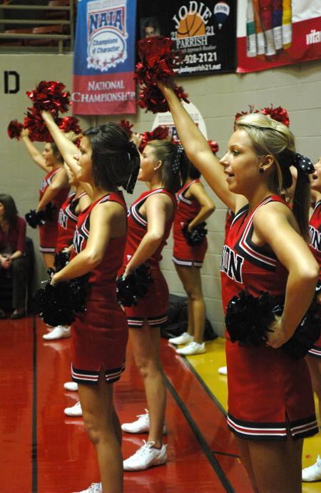 Union cheerleaders during NAIA National Tournament. Union claims 2009 NAIA Women's Basketball National Title. - Photo by Jordan Buie