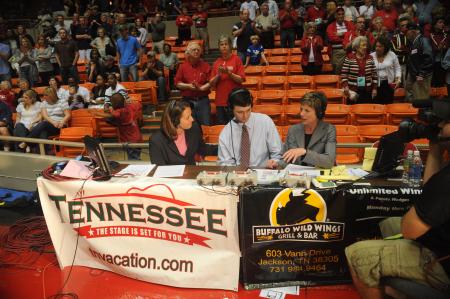 Coach Mark Campbell is interviewed by CBS College Sports after the NAIA national championship game.  The channel broadcast the game live nationally. - Photo by Morris Abernathy
