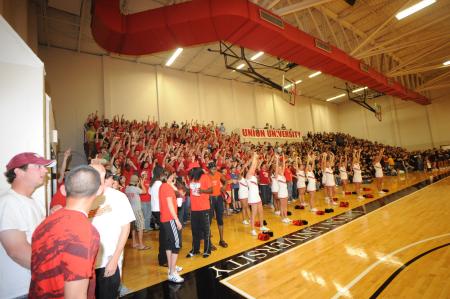 Union fans fill Fred DeLay Gymnasium to cheer the Bulldogs on to victory over Freed-Hardeman (Tenn.) University in the TranSouth Conference Tournament Championship game. - Photo by Morris Abernathy