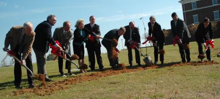 President Dockery, Trustees and School of Pharmacy leaders break ground for the new academic building for the School of Pharmacy. - Photo by Beth Spain