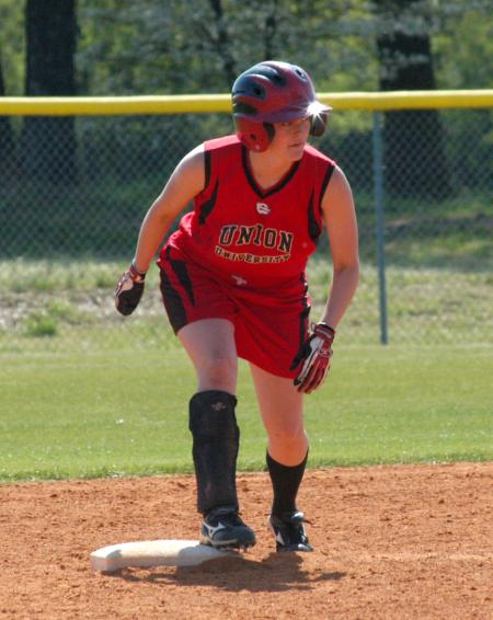 Michelle Albonetti gets set to lead from second as the pitch is made to the plate. - Photo by Steven Aldridge