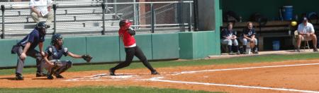 Ali Thomas lines a pitch back up the middle in Union's win over Lambuth University. - Photo by Steven Aldridge