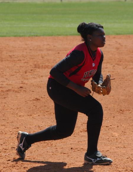 Carmesha Owens gets into fielding position at third base. - Photo by Steven Aldridge