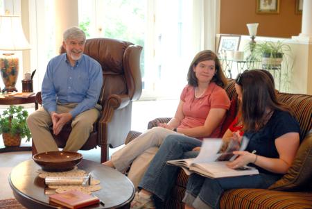 Be Our Guest host, Dr. Bill Nettles, chats with mathematics majors, Rebecca Eaton, sophomore, and Emily Davis, junior.  - Photo by Kristi McMurry Woody