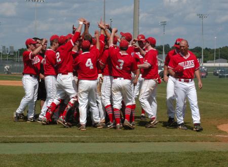 The Union baseball team celebrates after winning the 2009 TranSouth Conference Tournament. - Photo by Steven Aldridge
