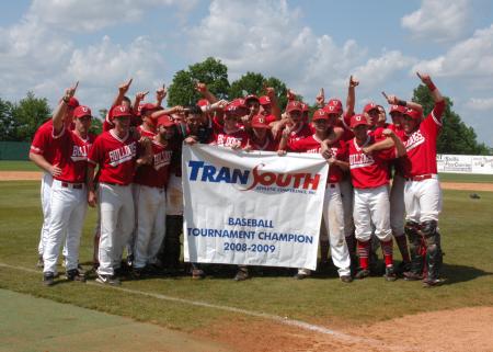 The Union baseball team is presented their banner after winning the 2009 TranSouth Conference Tournament. - Photo by Steven Aldridge