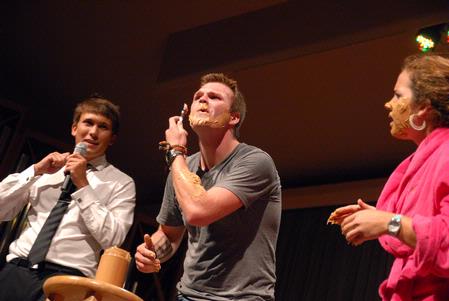 Focus leaders put on a humorous skit for the incoming freshmen during new student orientation. - Photo by Kristi McMurry Woody