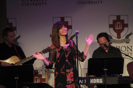 Kristyn Getty sings along with the Gettys' band at Union's Faculty/Staff Dinner. - Photo by Morris Abernathy