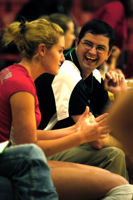 Coach Steven Gream celebrates a victory on the sidelines with Caroline Robbins during the match against Brescia (Ky.). - Photo by Sarah Palmer Goff